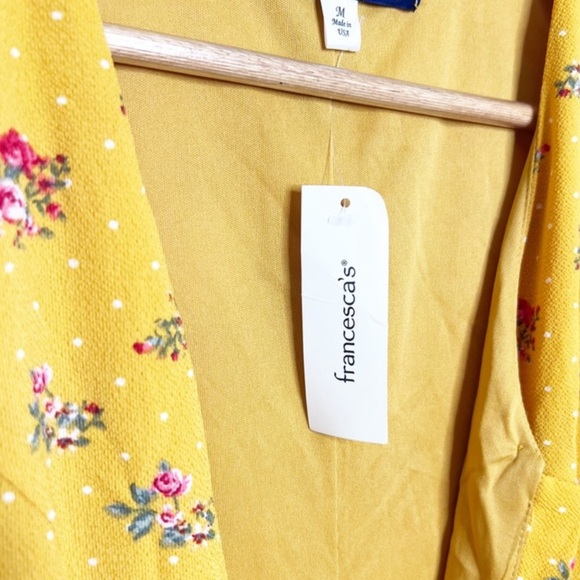 New with Tag Women's Francesca's Blue Rain Yellow Polka Dot Floral Mini Dress - Picture 14 of 16